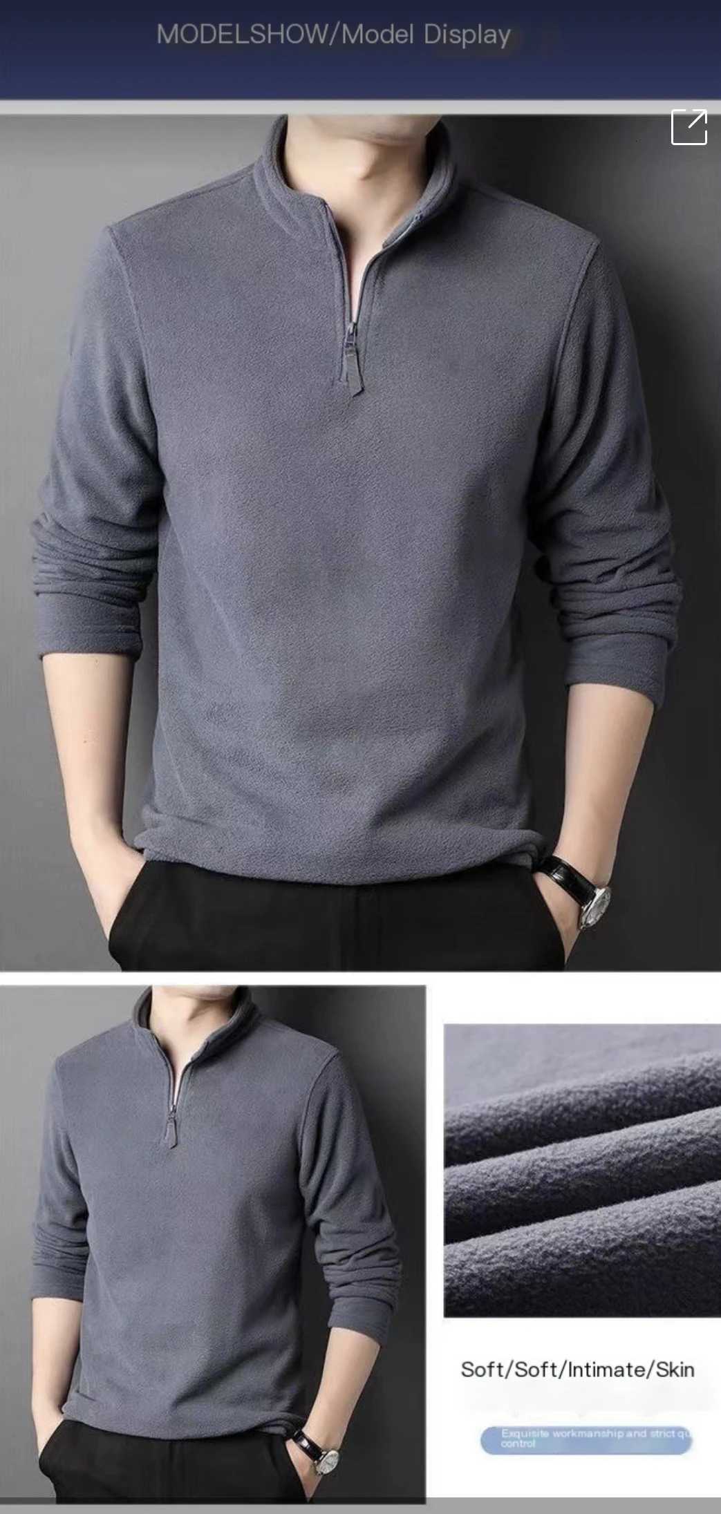 Autumn Winter New Warm Polo Shirts Mens Lamb Wool Sweatshirt Standing Neck Half Zip Long Sleeve Fashion Versatile Men Tees Tops W251020