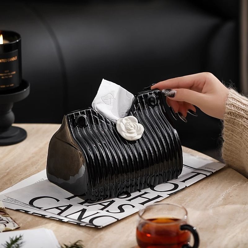 Luxury Camellia Dsigner Living Room Light Nordic Style High-End Napkin Tissue Box Dopamine Ceramic Ornament
