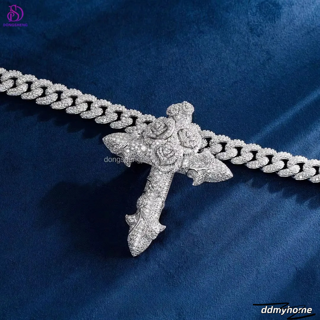Name Personalized Make Pass Tester Iced Out Vvs Dia Moissanite Cross Pendant Rapper Custom Character For Men V2 Ddmyhome
