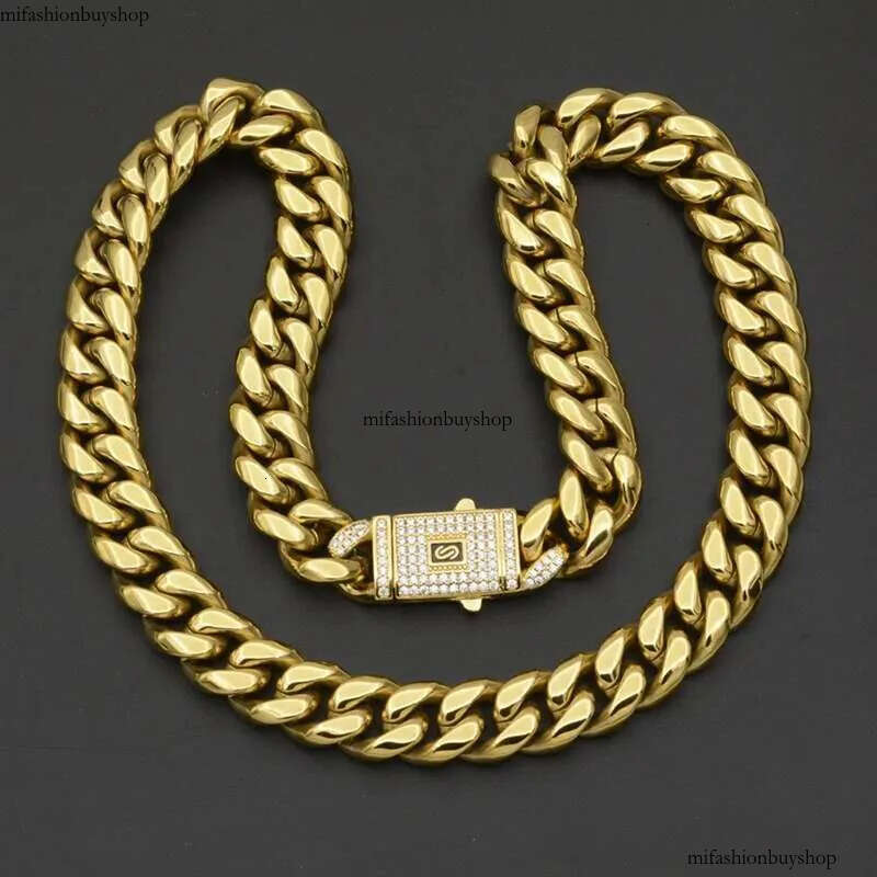 Hip Hop Bling Iced Out Gold Color Stainless Steel CZ Cuban Miami Necklace Link Chain for Men Rapper Jewelry