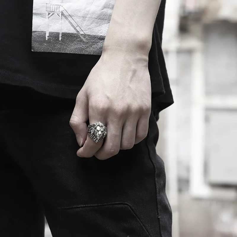 Retro Lion Head Large Ring For Men Silver Color Punk Gothic Open Ring Handmade Jewelry Rock Hiphop Biker Accessories Man Gift J251020