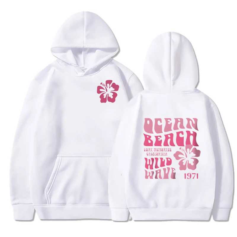 Ocean Beach Wild Wave Printed Y2K Hoodies Women Fashion Aesthetic Pink Floral Streetwear Autumn Long Sleeve Hip Hop Sweatshirt W251020