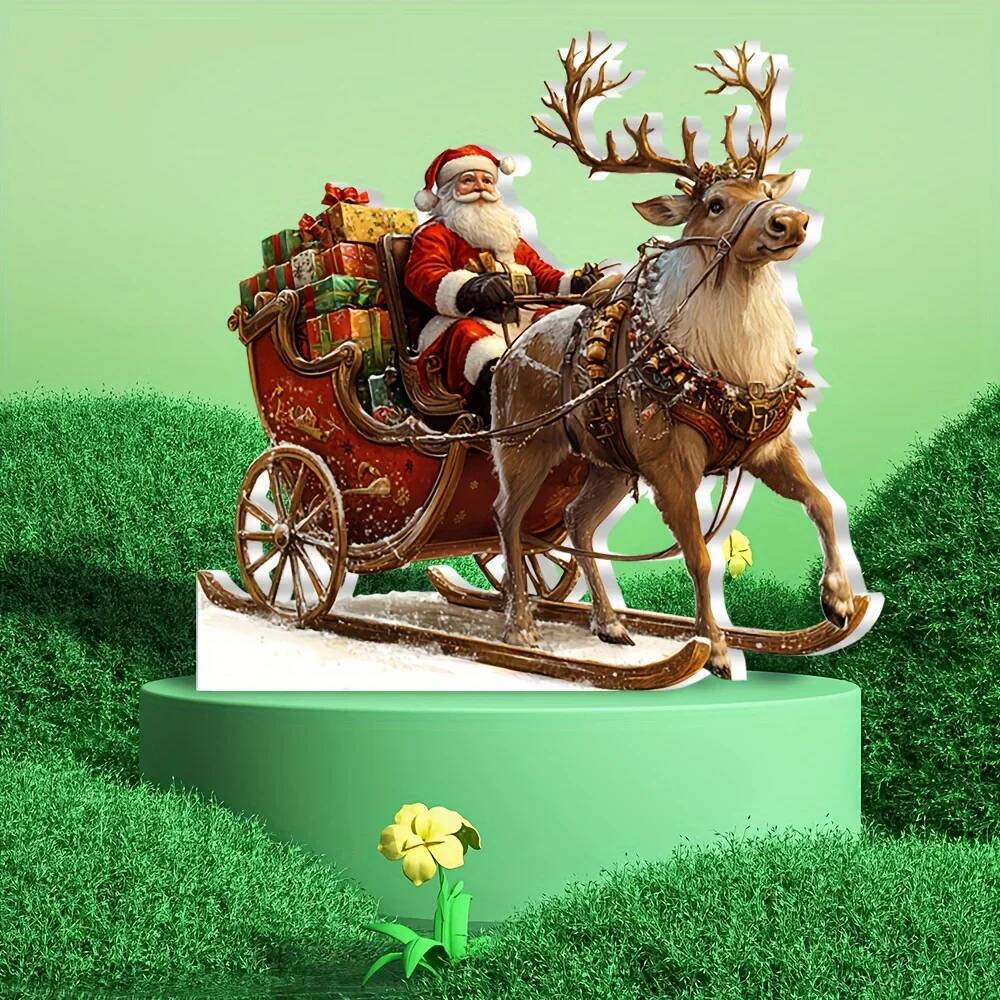 1pcs Reindeer Figurine 2D Acrylic Christmas Santa Claus on Sleigh Decoration Holiday 2025 Party Supplies ddmynov - view 3
