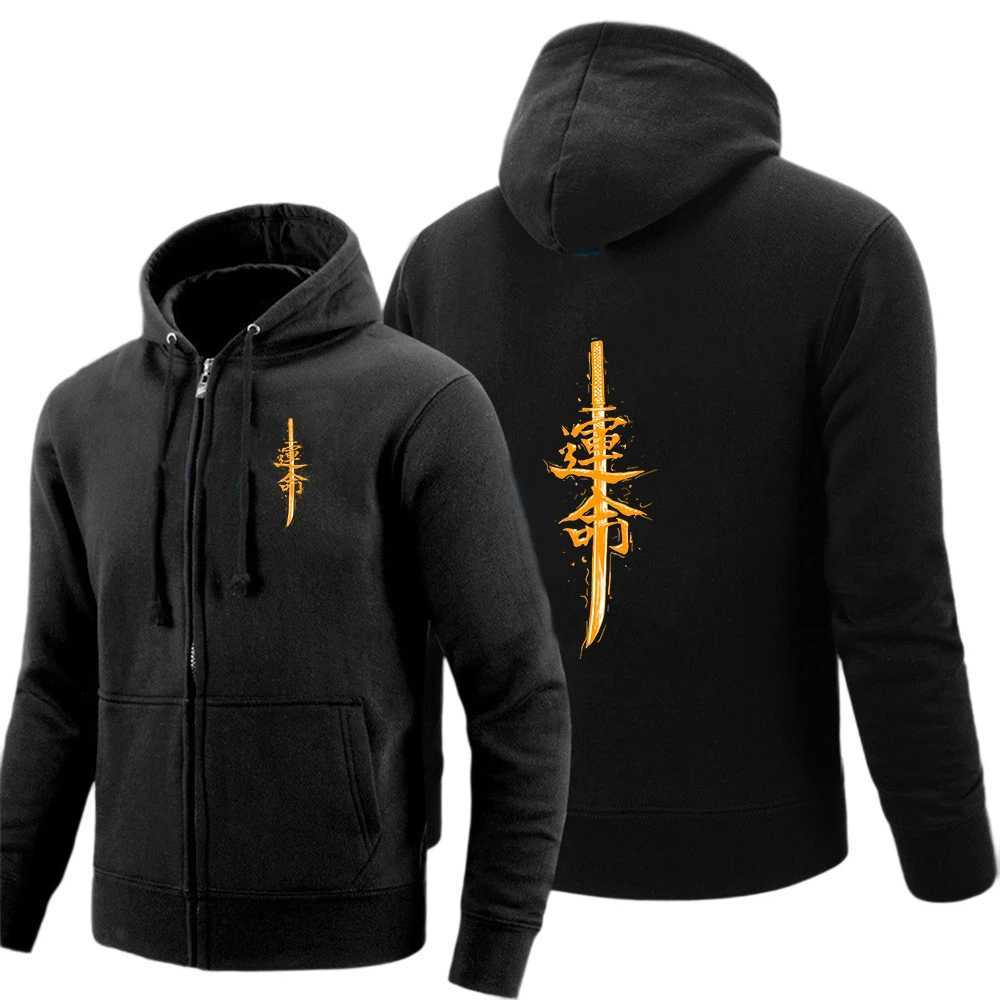 Japanese samurai sword fate pattern 2025 Men New Long Sleeves Cotton Solid Color Zipper Hoodies Sweatshirt Fashionable Coat W251020