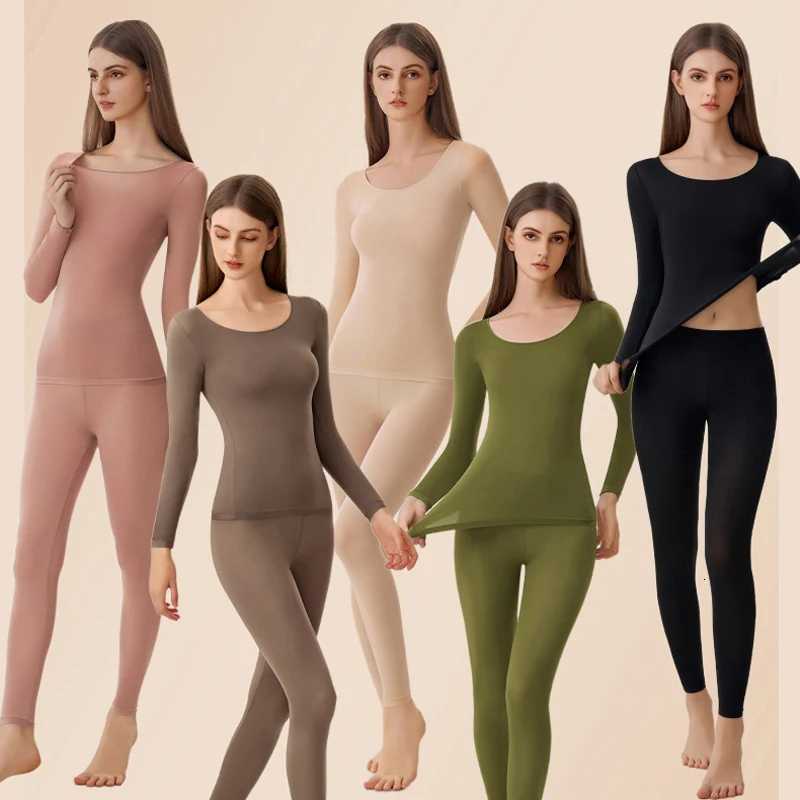Seamless Thermal Underwear Set Womens Ultrathin Highly Elastic Set Comfortable Long Sleeve Warm Innerwear 2Pcs Casual SuitT251020