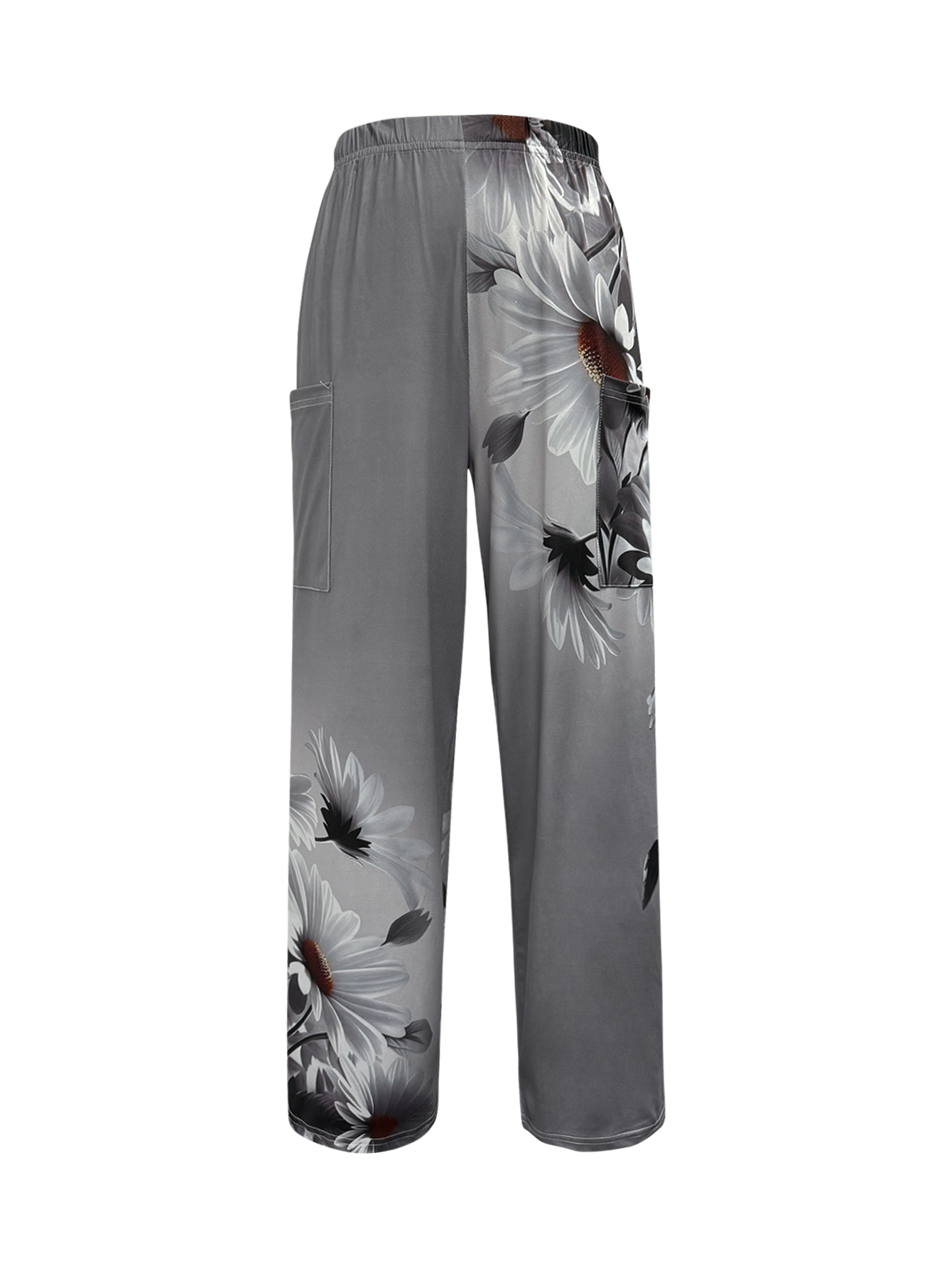 Women's Autumn & Winter New Fashion Floral Printed Casual Pants with Pockets, Milk Silk Elegant Wide-Leg Trousers -CF43761