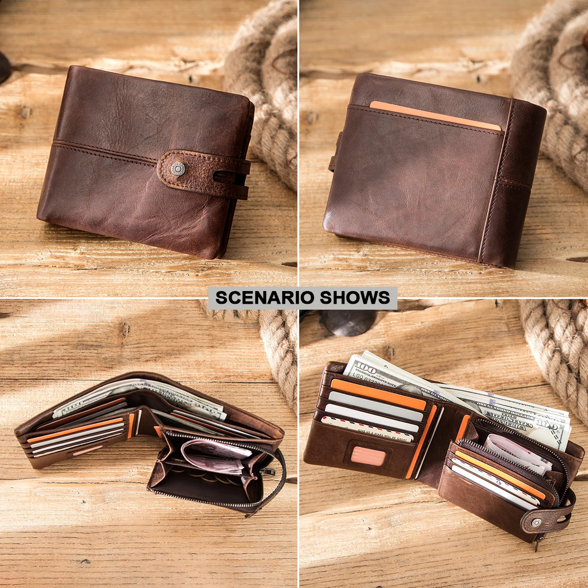 CONTACTS Casual Men Wallets Crazy Horse Leather Short Coin Purse Hasp Wallet Cow Leather Clutch Wallets Male Carteiras 251023ww