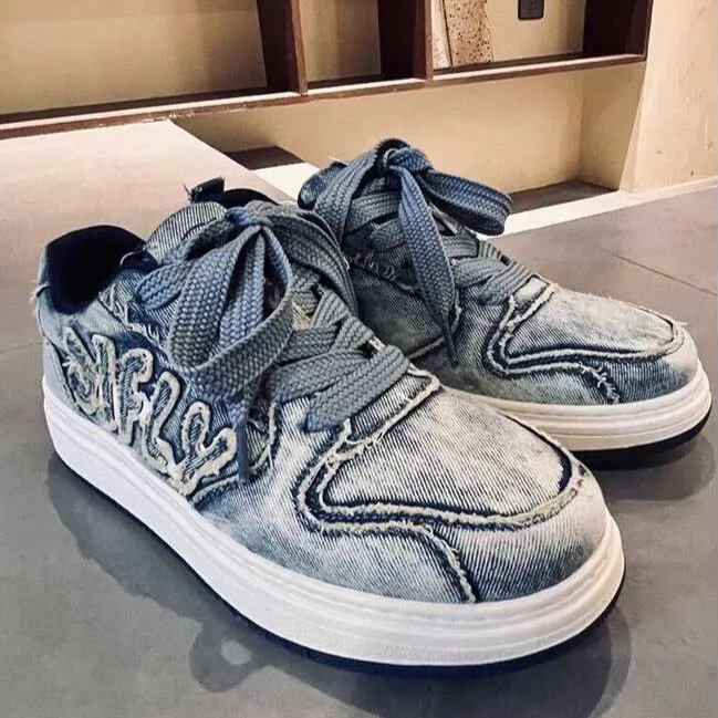 Jifffly Designer Luxury Women's Denim Sports Shoes 2025 New Summer Men's Versatile Fashionable Board Shoes, Height Increasing Student Casual