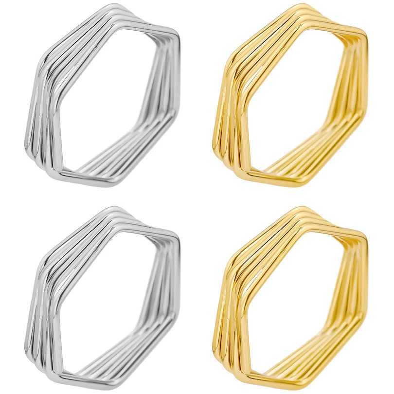 12pcs Stainless Steel Rings Minimalist Hexagonal Four Lines Ring Design Sense Popular Open Ring For Women Jewelry Party Gifts J251020
