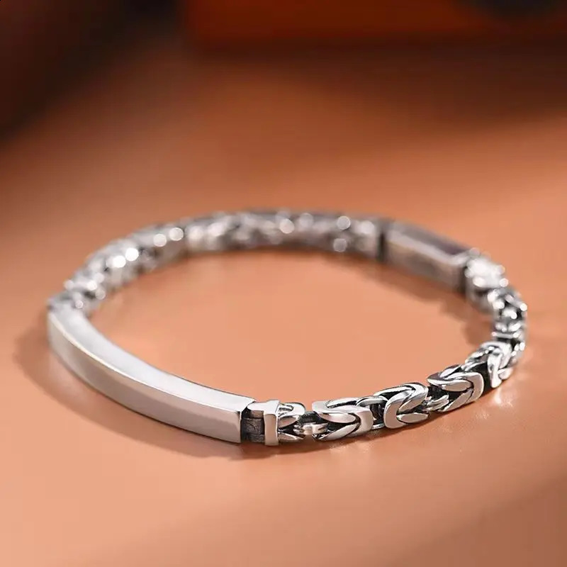 S925 Sterling Silver mens Peace Grain Bracelet Male Fashion Niche Sense Retro Woven Lettering Trend Bracelet251018