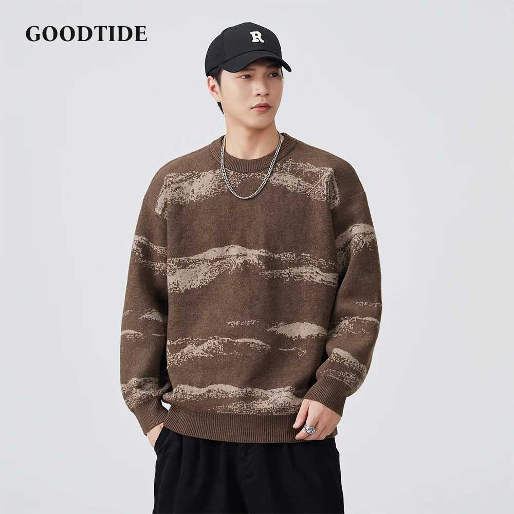 Fashion Mens Casual Landscape Pattern Sweater Autumn Winter Crew Neck Knitted Pullover Comfortable Soft Long Sleeve Jumper Top W251020