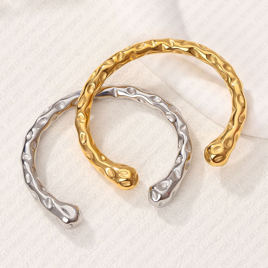 Designer Bracelet for Women Stainless Steel Bracelets Hammered Open Adjustable Bangle Gold Bangles Luxury Jewelry Jewellery Designer for Women Elegant