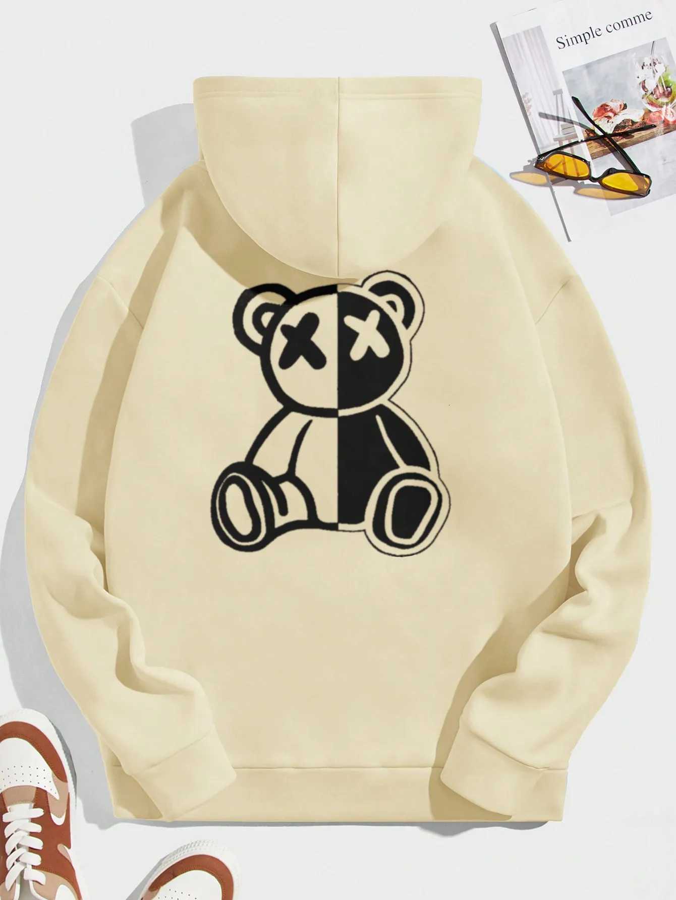 2024 hot selling autumn and winter loose and comfortable hoodie mens cartoon bear print fleece sweatshirt long sleeve S3XL W251020