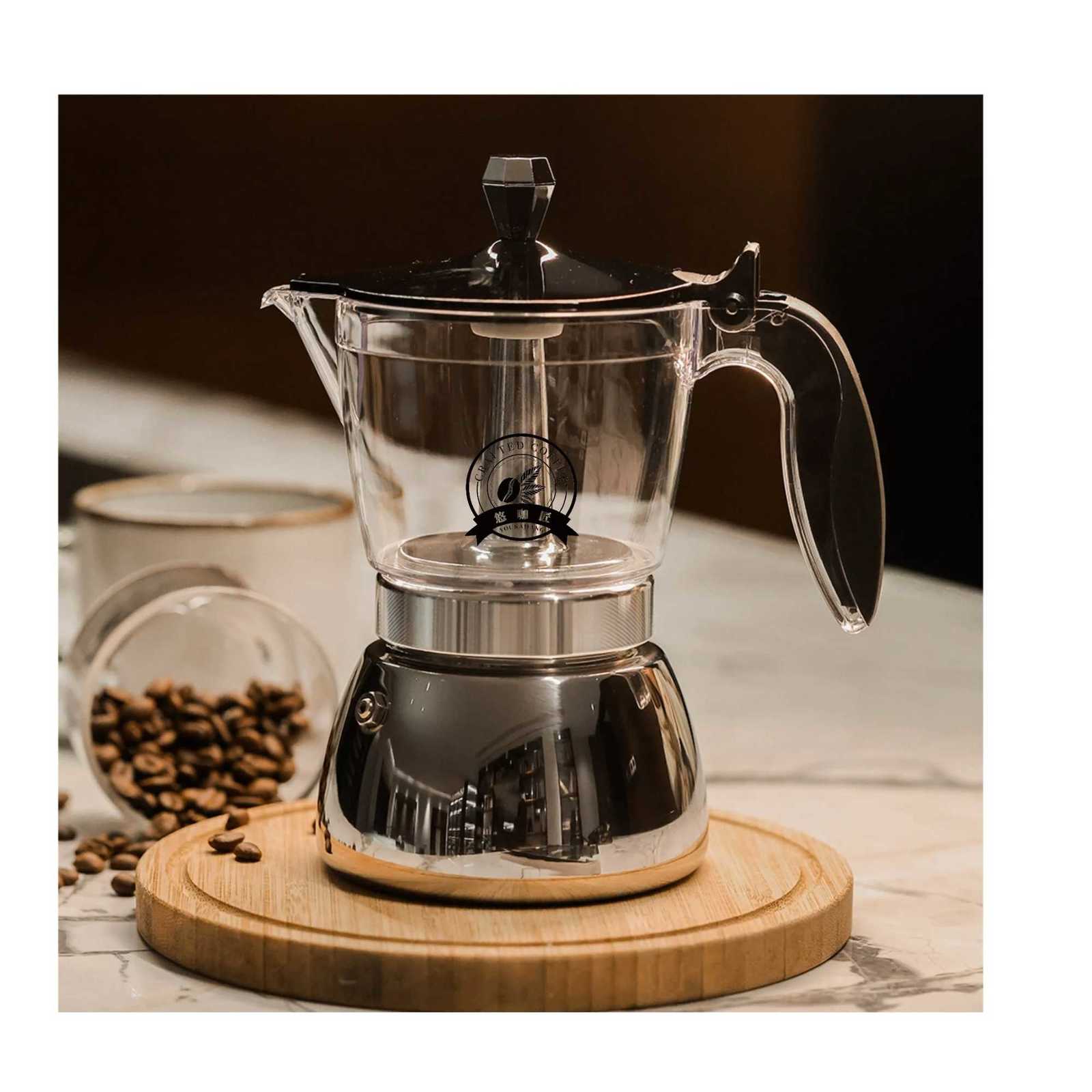 46 SeeThrough Stainless Moka Pot Unique Clear Resin Body 430 Base HeOffCamping Use Works on Induction Gas Y251020