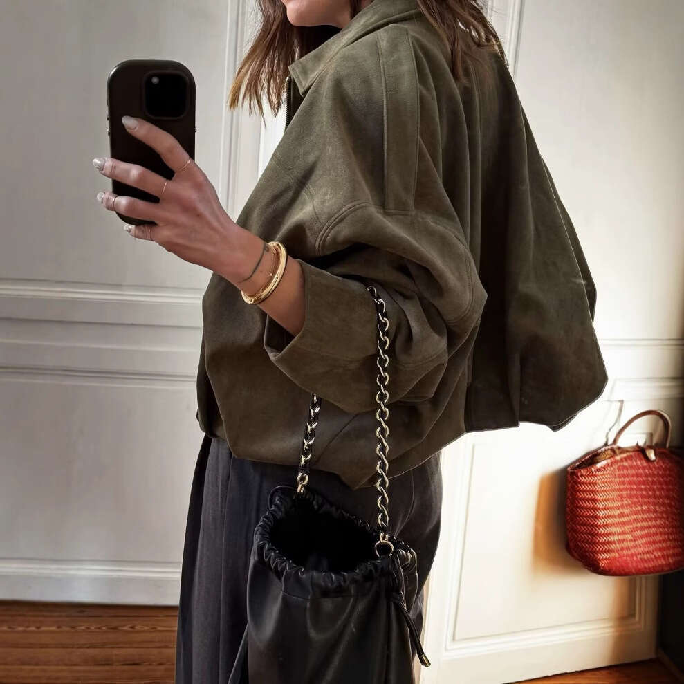 2025 Autumn Winter New European and American Cross-Border Women's Clothing Suede Texture Lapel Bomber Jacket Coat w107 8824