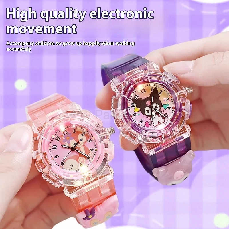 Sanrio Sanrio Kuromi Children Watch Toy Cute Waterproof AntiFall Pupil Watch Emit Light 3d Cartoon Electronic Small Watch L251020