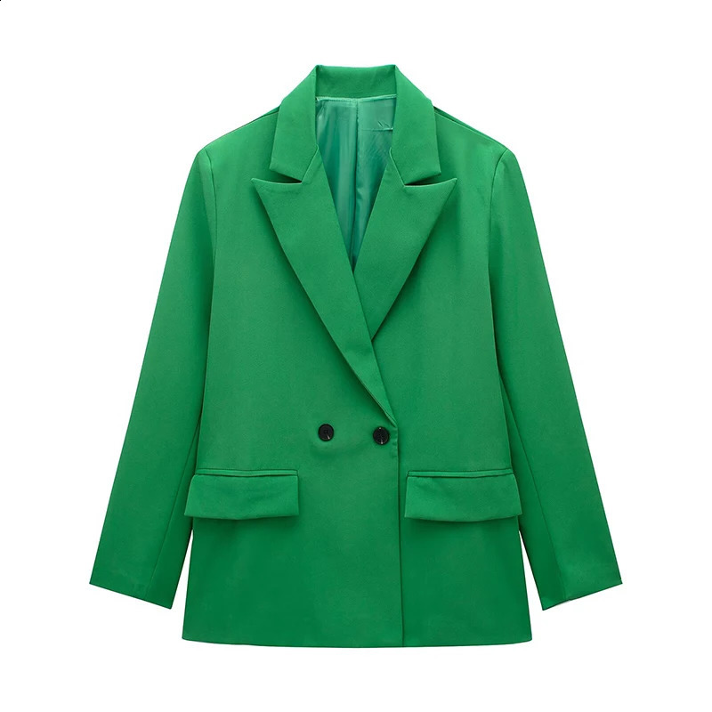 Willshela Women Fashion With Pockets Solid Double Breasted Blazer Vintage Long Sleeves Notched Neck Female Office Lady Outfits 251106