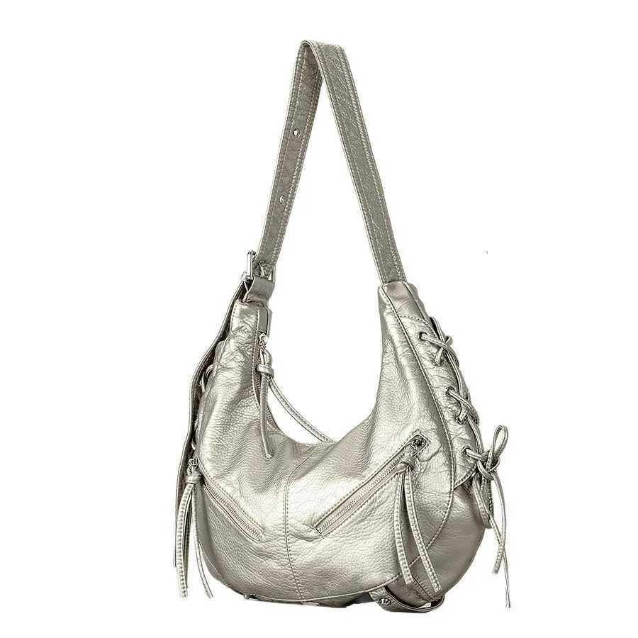 Strappy Punk Style Motorcycle Underarm Bag for Women Messenger bag large capacity Soft PU leather female shoulder bag handbagT251020