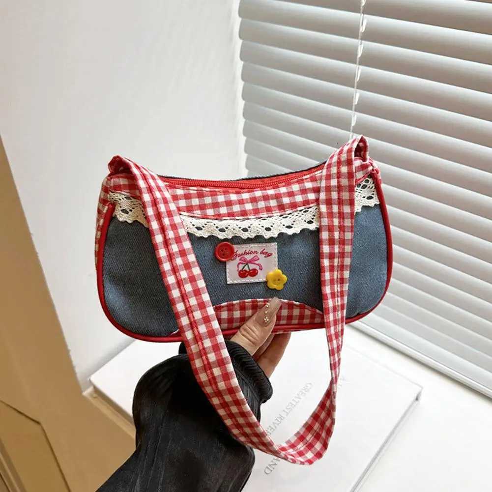 Cute Checkered Handheld Handbag Underarm Bag Sweet Womens Simple And Fresh Fashion Casual Commuting Shopping Shoulder BagT251020