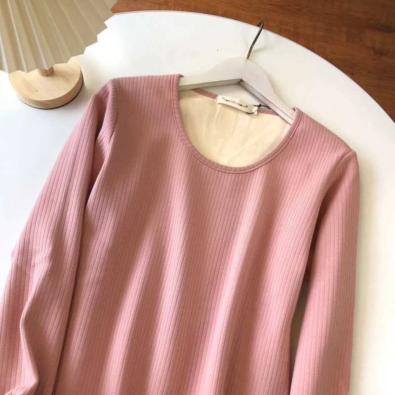 Winter Thick Velvet Soft Thermal Top Allinone Fleece Warm Slim Womens Tees Shirt Long Sleeve Skinny Top Underwear PulloversT251020