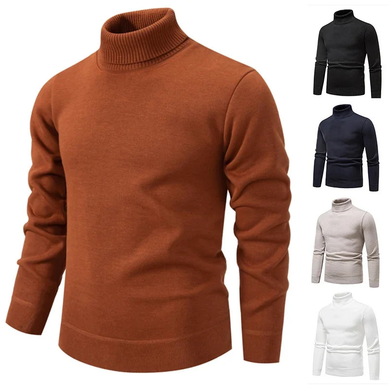 Sweatwear Mens Antipilling High Quality Knitted Turtleneck Sweater Slim Fit Long Sleeve Pullover Solid Color Trend Men Clothing w251015