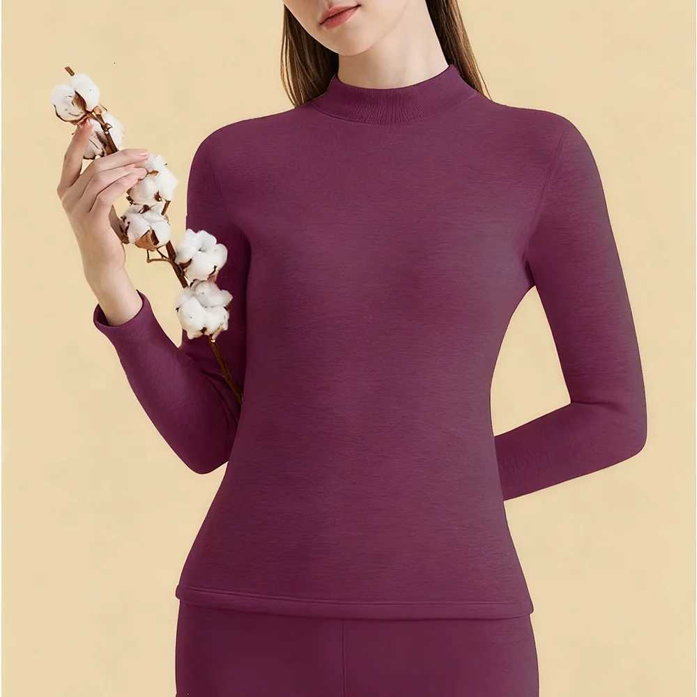 1Set Thick Thermal Underwear Women Stand Collar Seamless Warm Lingerie Winter Long Sleeve Bottoming Solid Thermal Clothing SetsT251020