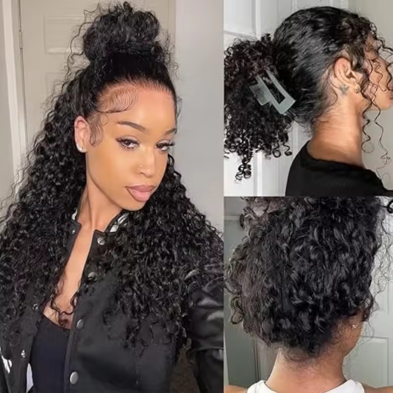 Hidden Strap Deep Wave curly 360 HD Full Lace Front Wigs Human Hair Pre Plucked 12A Glueless Brazilian Virgin Wig With Drawstring