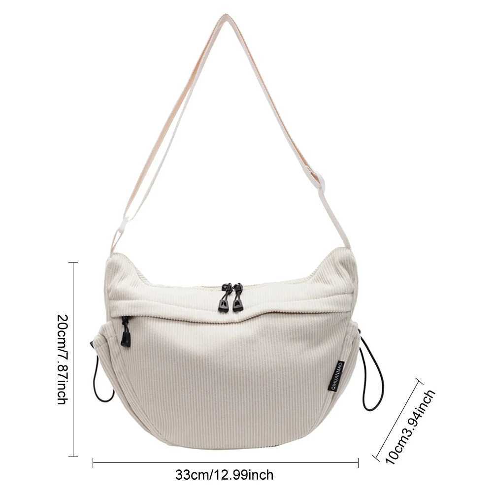 Corduroy Stylish Dumpling Bag Large Capacity Fashion Shoulder Bag Adjustable Strap Crescent Crossbody Bag Trendy Carrying BagT251020