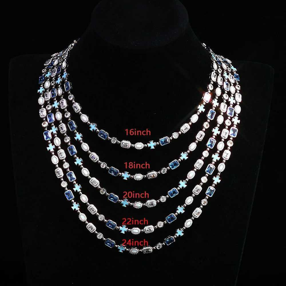 Hip hop Necklace Geometric Oil Droplets Cross Tennis Chain 6mm Chilled Zircon Gemstone Pattern Chain Jewelry Womens Gift W251020 - view 3