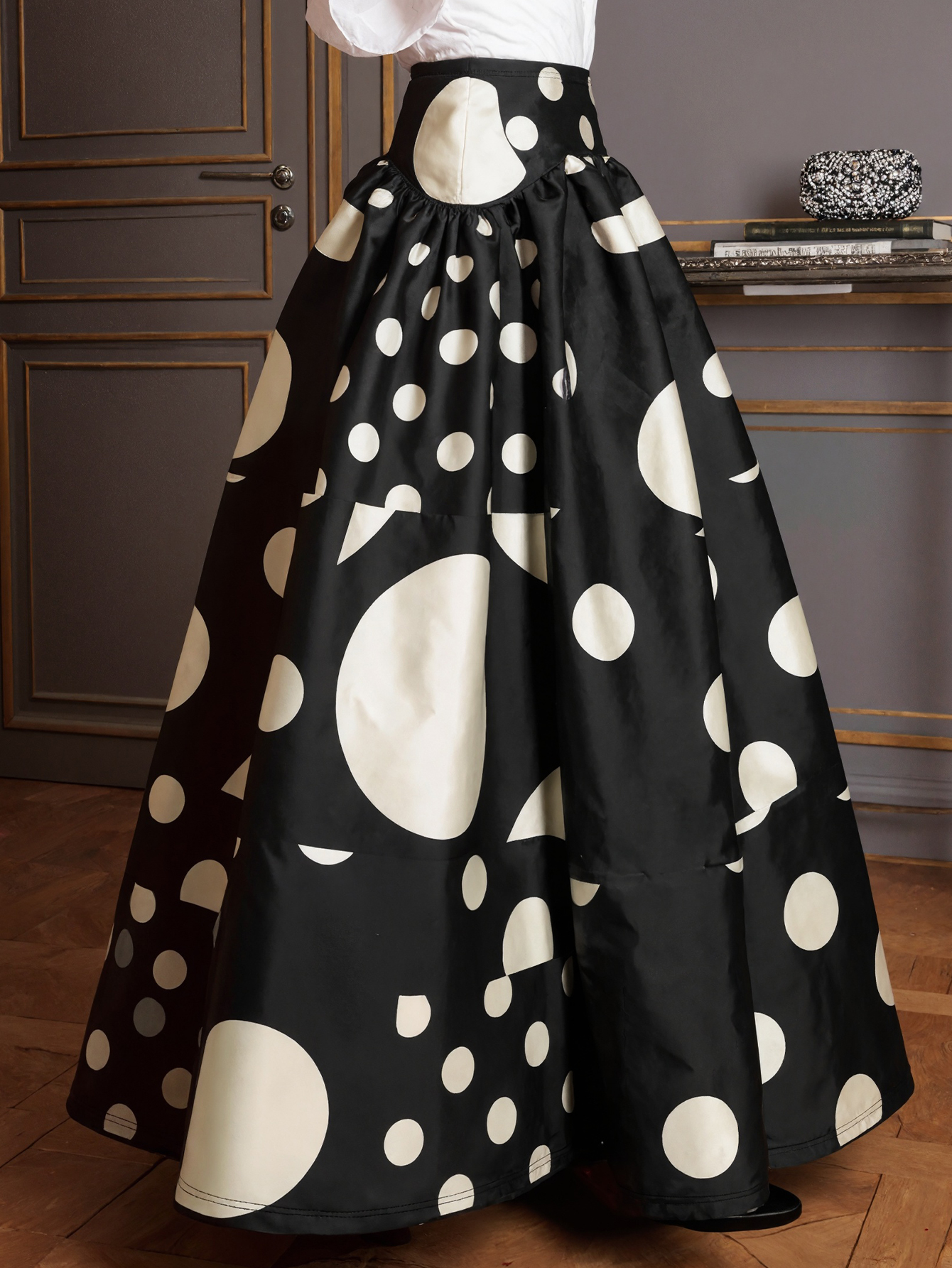 Women's Autumn & Winter New Fashion Commute High - Waist Midi Skirt, Geometric Printed Milk Silk Skirt-CF56229