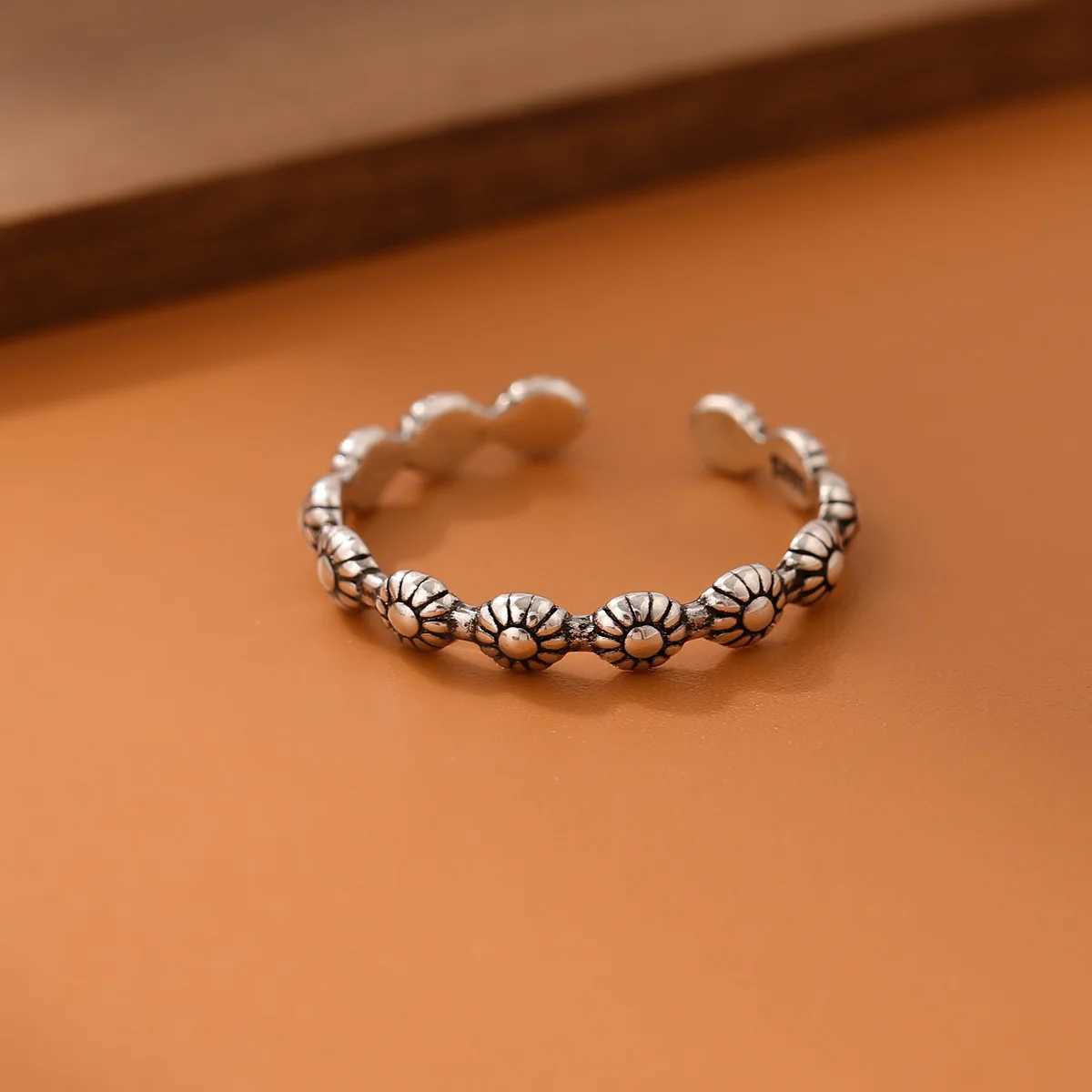 Retro Personality National Style Exquisite Flowers 925 Sterling Silver Jewelry Simple Female Opening Rings JZ018 J251020