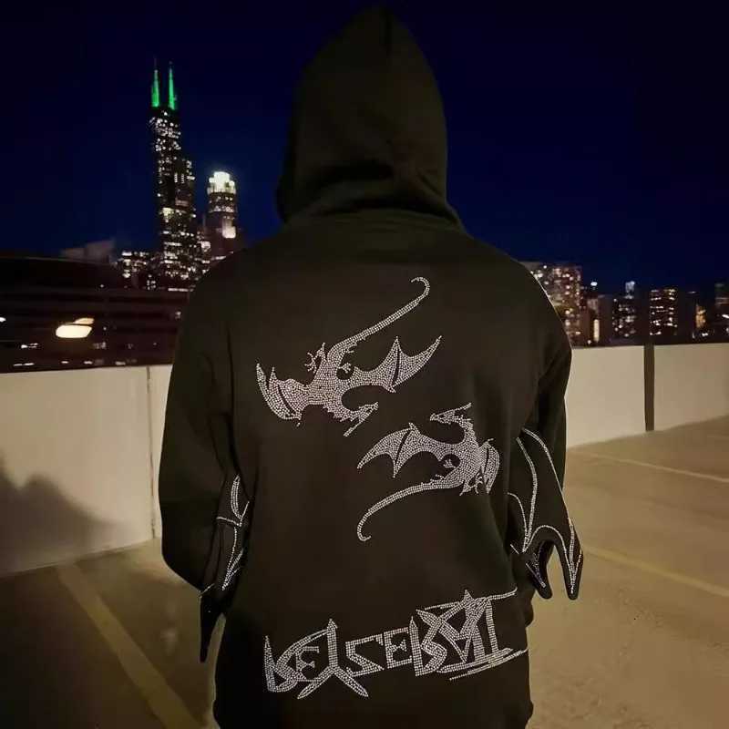 Gothic Harajuku hot wing full zipper men hoodie American high street fashion casual clothing couple trendy sportswear W251020