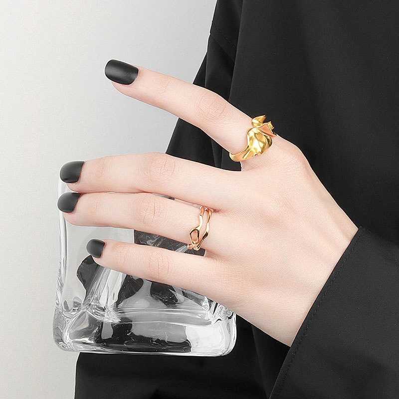LIVVY Silver Color Irregular Hollow Double Line Geometric Ring Female Simple Unique Design Fashion Adjustable Jewelry J251020