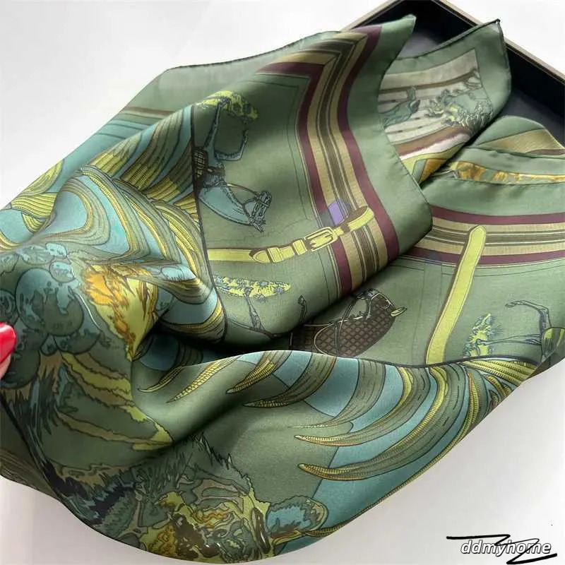Animal Scarf: 27.5 Square Silk Bandana Scarf For Women - 70S Headband Style, Breathable Green Horse Print Ddmyhome