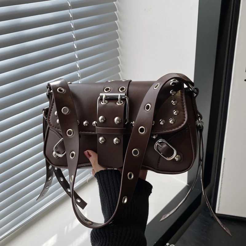 Womens Shoulder Bag Handbag Rivet Punk Armpit Bags Underarm Purse with Buckle For Daily Commutes Or Casual TravelT251020