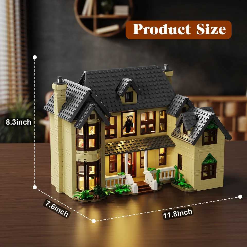 S Ghostface House Building Blocks Set with LED LightHalloween Decoration Gift for Adults Horror Film Fans1275PcsXJ251020