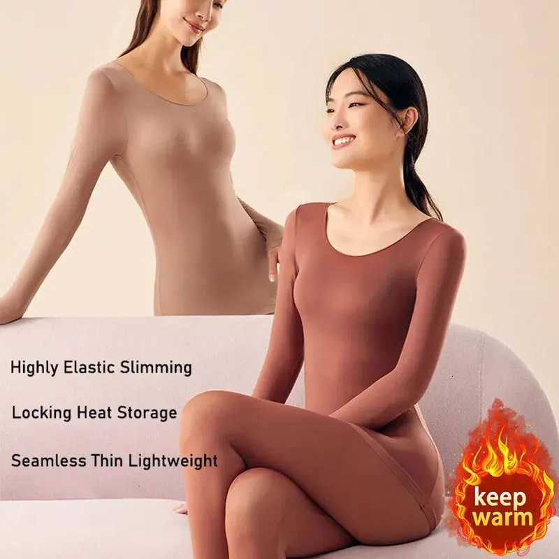 Set Autumn Winter Warm Thermal Women Seamless High Elastic Thermal Underwear Pajamas Set Long Sleeve Bottoming Top Long JohnsT251020