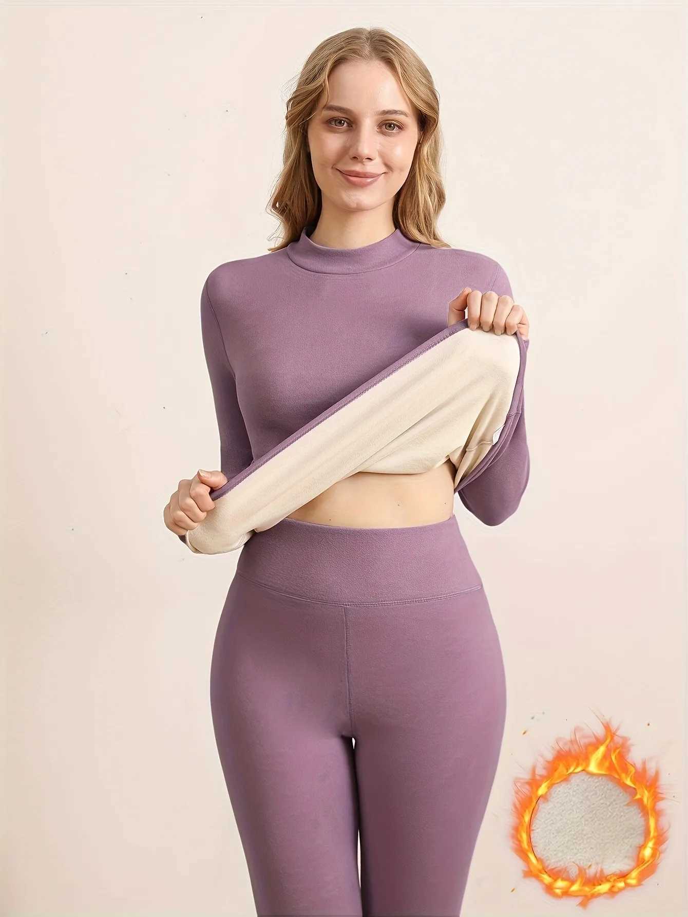 Autumn and Winter WomenS Warm Underwear Set Thickened High Neck Comfortable Shirt Long Sleeve Top and Long Pants 2pcs OutfitT251020