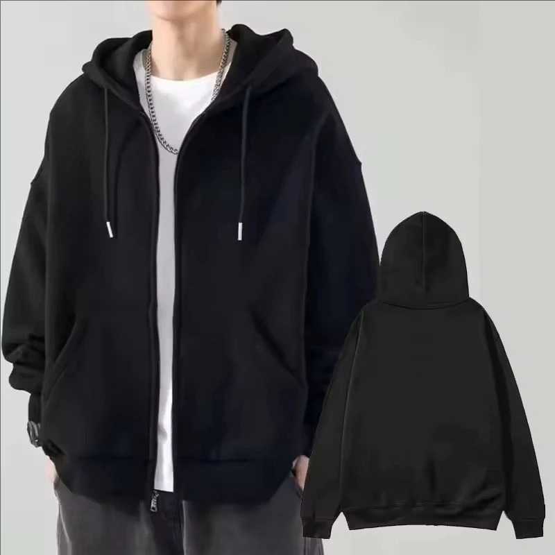 Men Women Casual Fashion Zipper Hoodie Autumn Winter Hip Hop Streetwear Solid Color Long Sleeve Fleece Zipup Sweatshirts W251020