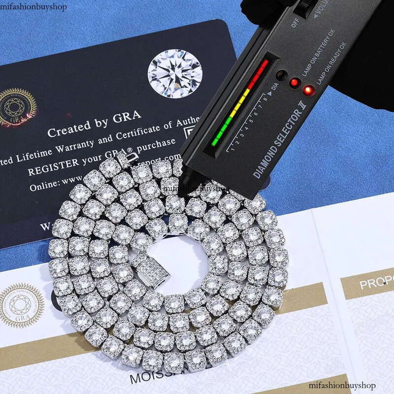 ESKEEM Sterling Sier 5mm Custom VVS Moissanite Dia Cluster Tennis Chain Necklace