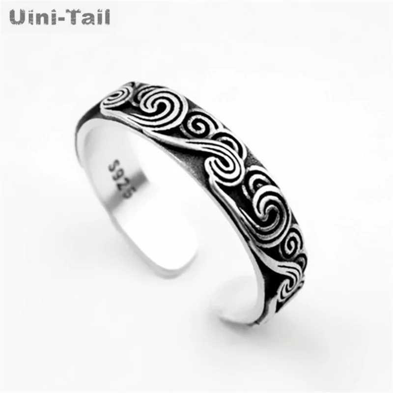 UiniTail hot new 925 Tibetan silver retro auspicious cloud opening ring simple personality cloud Chinese style jewelry JZ239 J251020