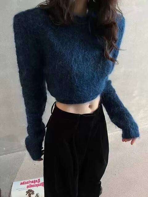 Fluffy Angora Sweater Mink Cashmere Knit Pullover Coat For Women Autumn Winter Slim-Fit Short Top Jz312 251020 251020