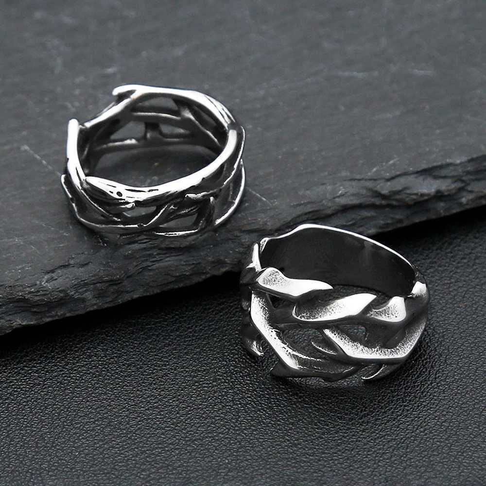 Vintage Hollow Out Design Stainless Steel Thorns Mens Ring Couple Rings For Men Women Cool Nordic Viking Accessories Jewelry J251020