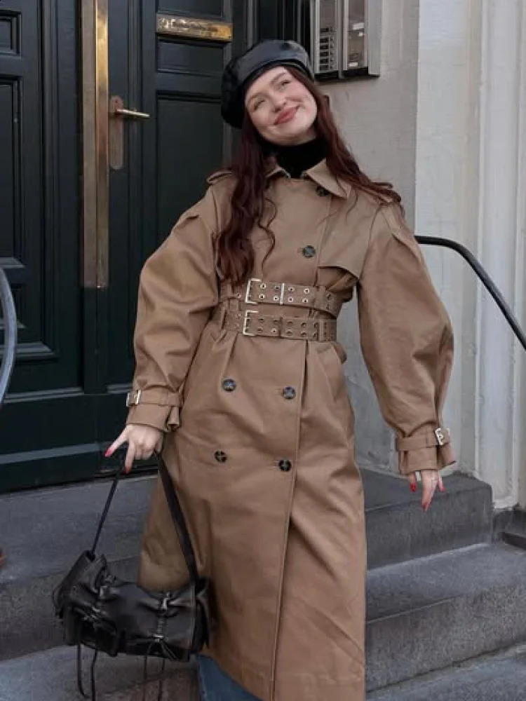 Chic Punk Trench Coat For Women Full Sleeve Loose Hooded Crop Jacket Lapel Bat Sleeve Long Coats Lady Y2k Fall Outwears 251015