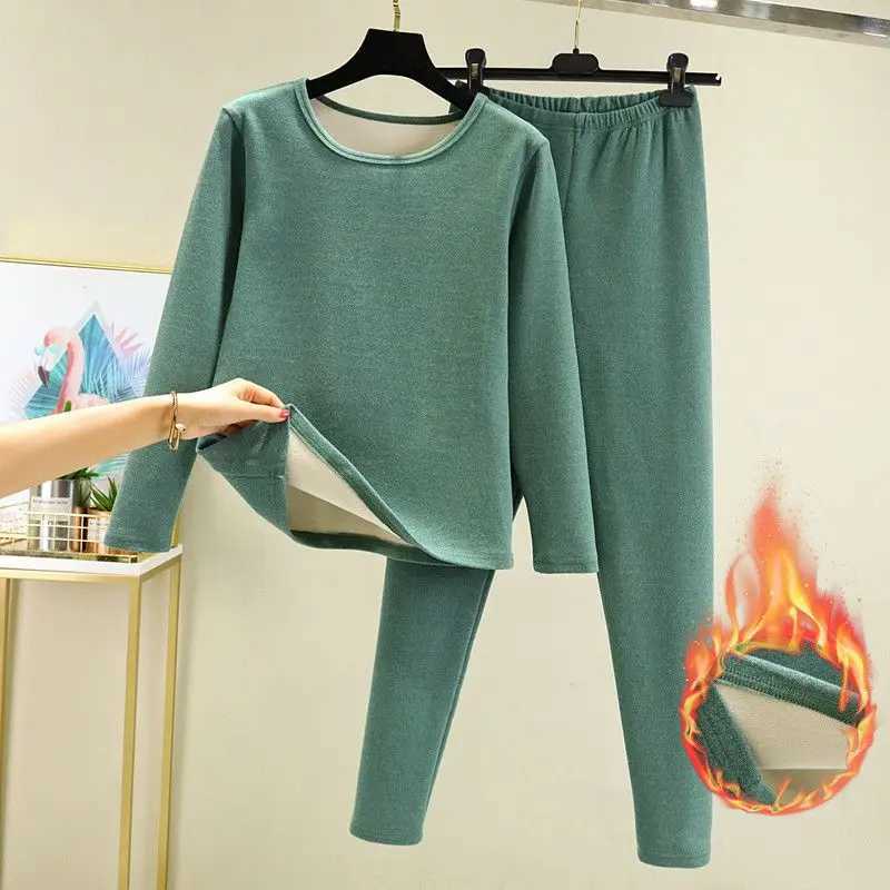 Warm Bottoming Female Padded and Thickened Inner Wear Fall Clothes and Pants Wear Wool Warm Underwear Twopiece SetT251020