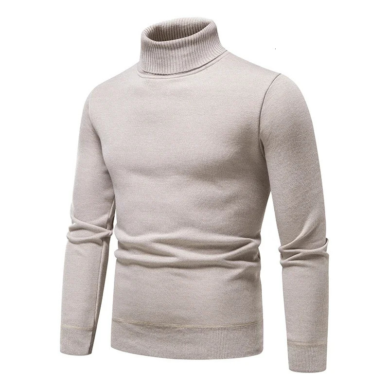 Sweatwear Mens Antipilling High Quality Knitted Turtleneck Sweater Slim Fit Long Sleeve Pullover Solid Color Trend Men Clothing w251015