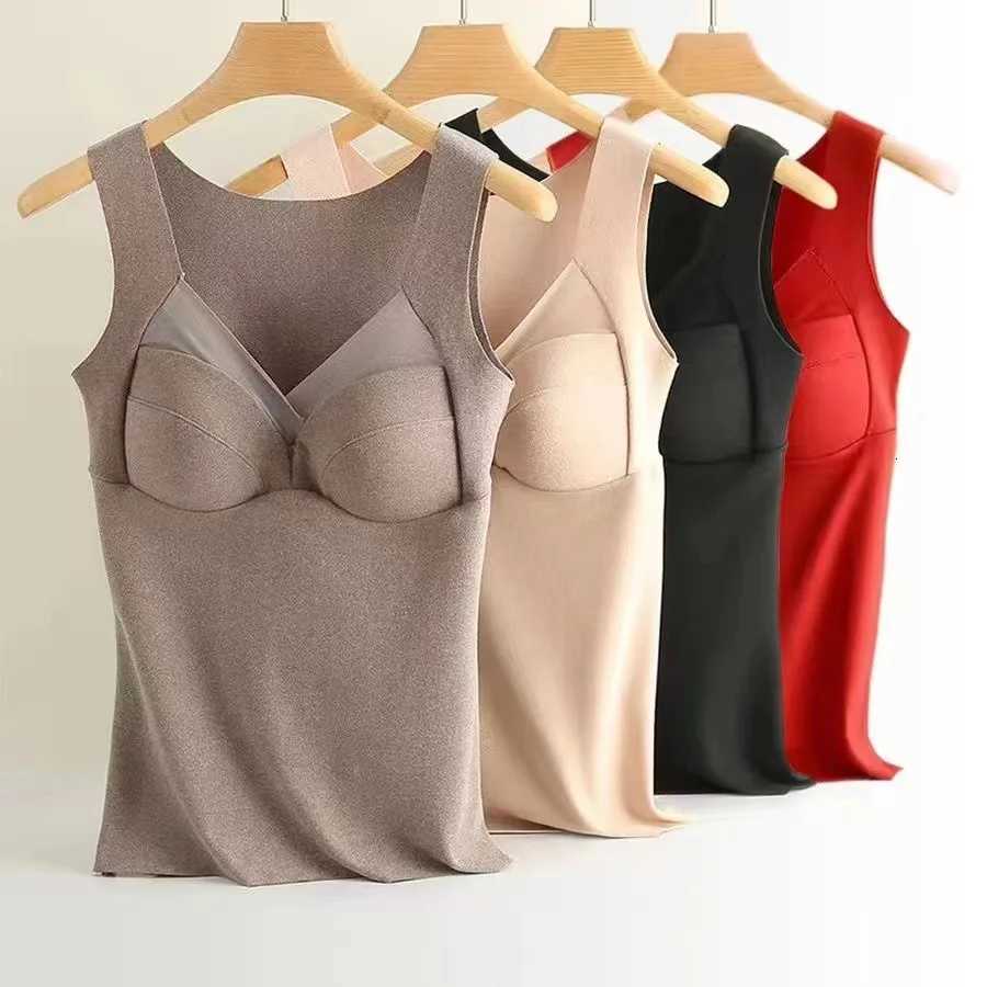 Autumn and Winter Warm Tank Top Womens Hanging Strap with Plush and Thickening De Rong Heaty Large Underlay Traceless UnderwearT251020