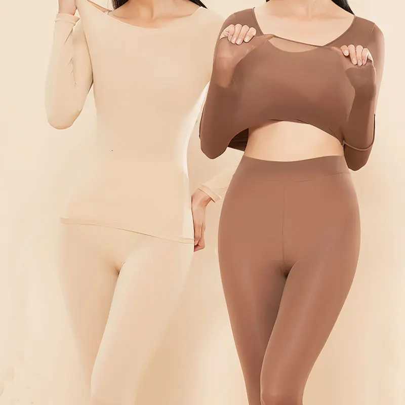Set Autumn Winter Warm Thermal Women Seamless High Elastic Thermal Underwear Pajamas Set Long Sleeve Bottoming Top Long JohnsT251020