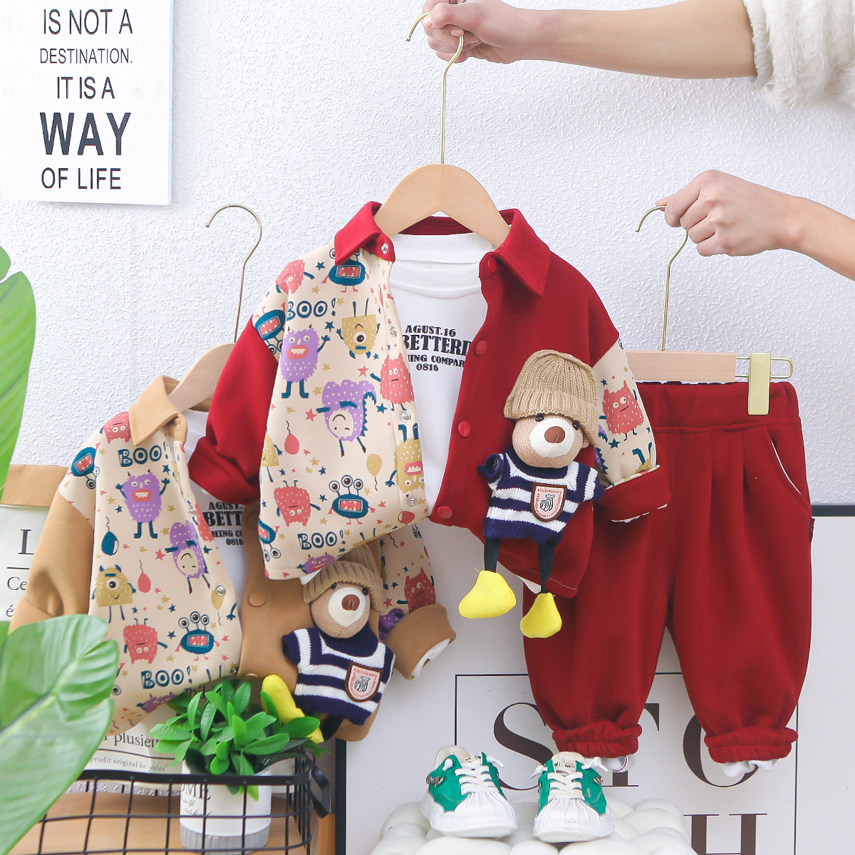 2025 New Hot Selling Fashionable Baby Block Three Piece Cub Set for Children's and Boys' Spring and Autumn Sets Free Shipping