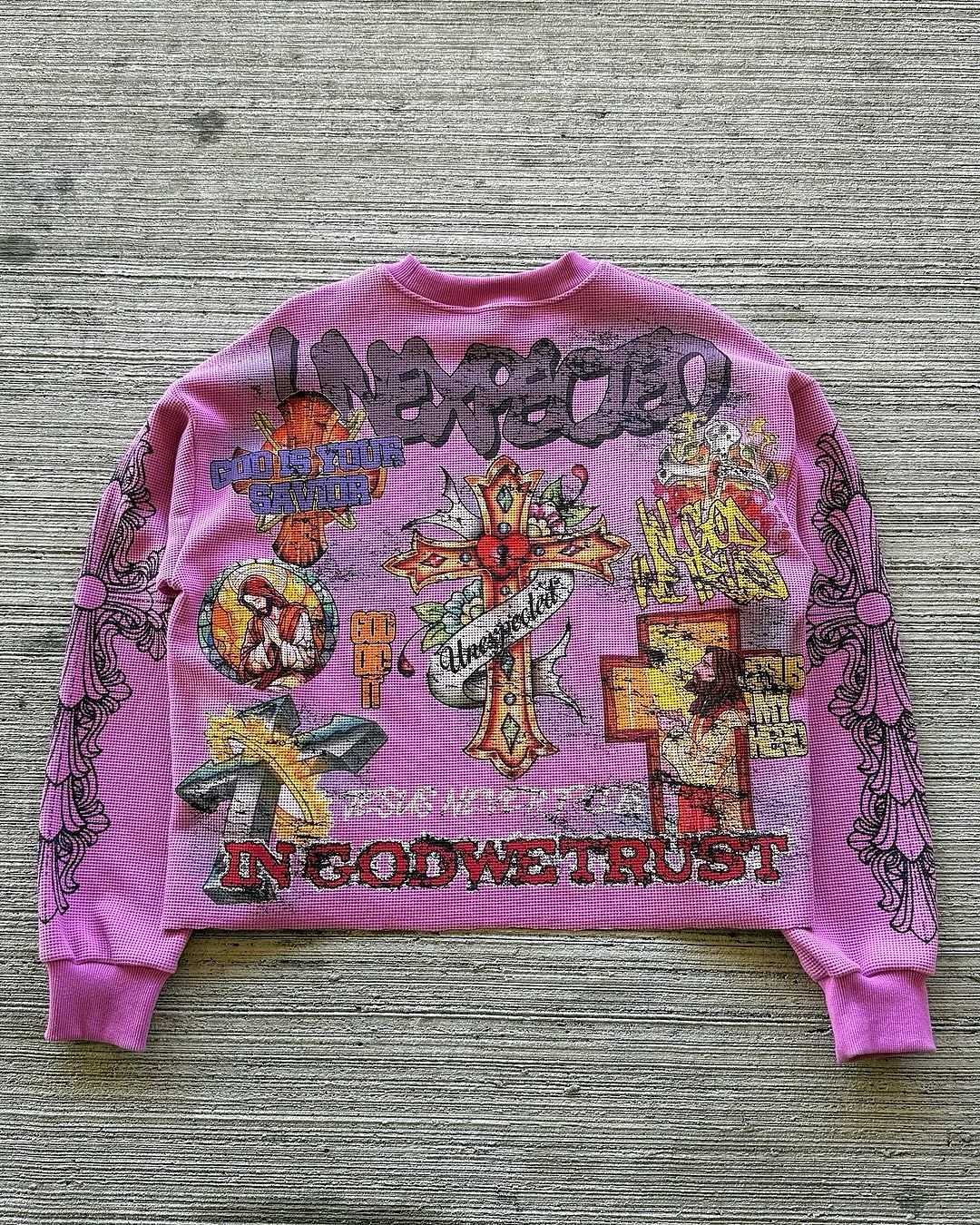 Autumn Winter Hip Hop Cartoon Graffiti Cross Pattern Pullover Knitted Sweater Casual Round Neck Top Harajuku Men Women Pullover W251020